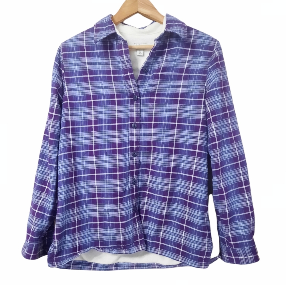L.L. Bean Plaid Fleece Lined Flannel Shacket Size XS